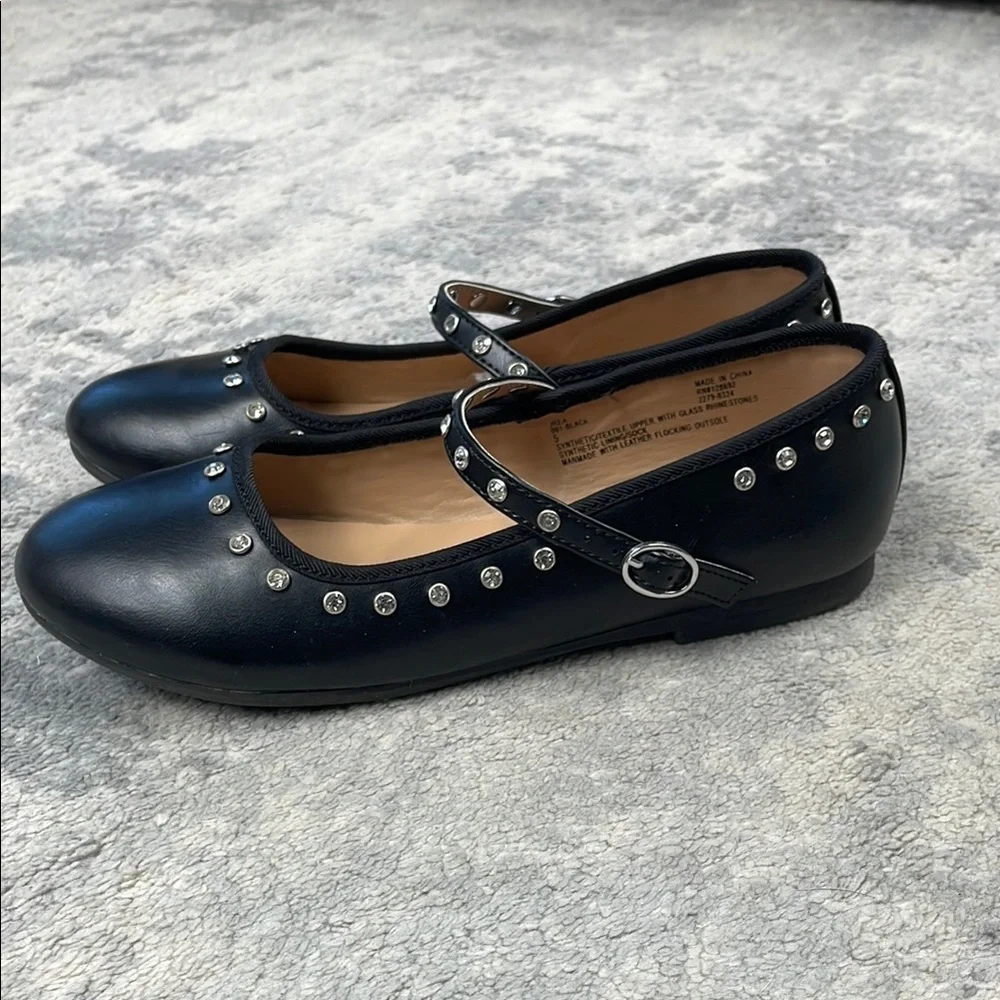 New Steve Madden JRea Crystal Embellished Mary Jane Ballet Flats Black Sz 5 Girl
